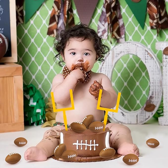 Hooqict 12Pcs Football Cake Decorations Set with Mini Football Goal Post Cake Toppers & Cupcake Toppers for Sport Theme Game Day Decorations Tailgate Party Supplies