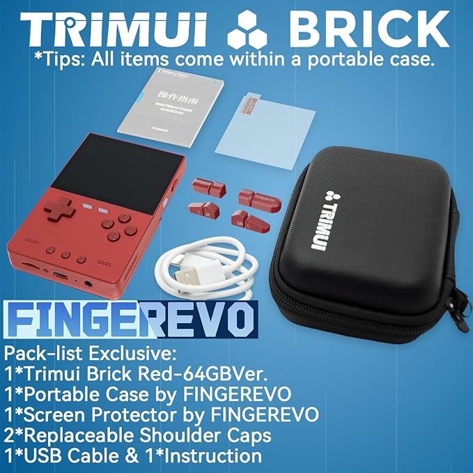 Trimui Brick Handheld Game Console 3.2-inch 1024 * 768 IPS Screen 3000mAh Trimui-brick Opensource System with Portable Case and Screen Protector Red