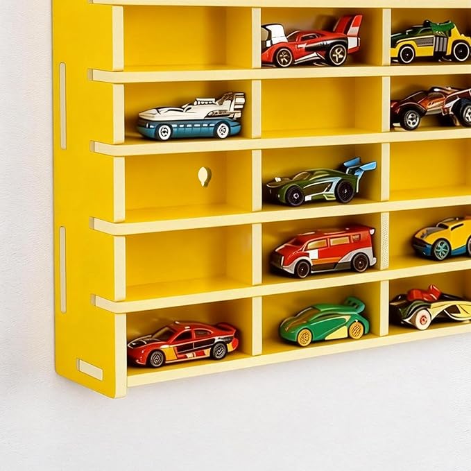 Toy Car Display Shelf, Holds 40 Diecast 1/64 Toys Car, Wall Mount Model Cars Storage Organize Case (Yellow 1/64 Toy Car Display Shelf)