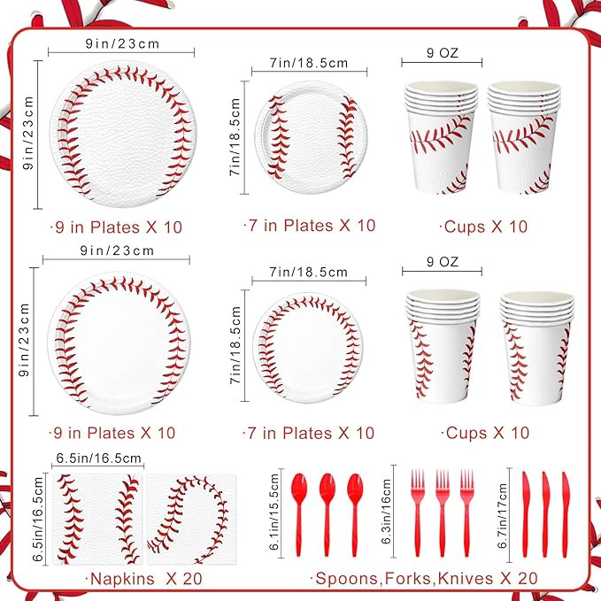 140 PCS Baseball Birthday Decorations, Baseball Party Supplies Includes Plates, Napkins, Cups, Cutlery for Baseball Party Decorations, Serve 20