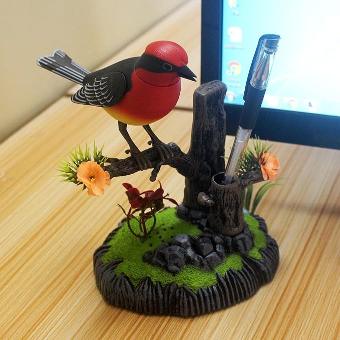 nulala Simulation Parrots Birds Ornament - Voice Controlled Scarlet Robin Parrots Chirping and Wings Flap - Electronic Birds Pet for Home Garden Decor (506A)
