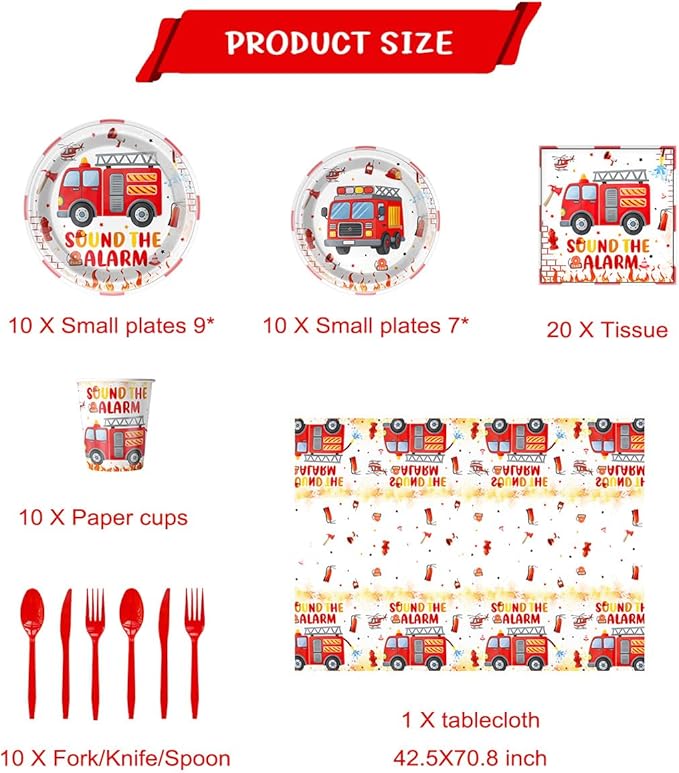 81PCS Fire Truck Birthday Party Supplies Tableware,Firetruck Birthday Decorations,Fireman Party Supplies,Can Be Used To Popularize Fire Safety