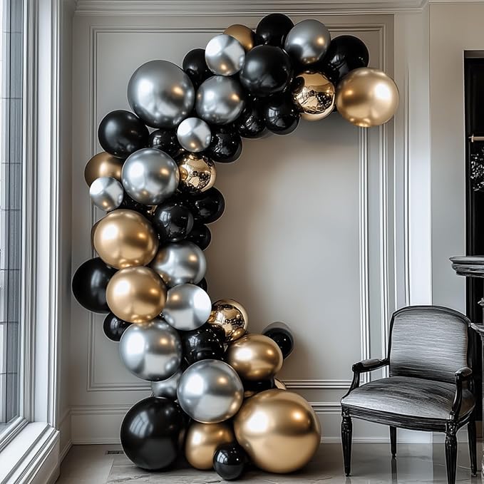 RUBFAC Silver Balloons 129pcs Different Sizes 18 12 10 5 Inches Metallic Balloon Garland Arch Kit Disco Ball for Birthday Party Graduation Wedding Holiday Decoration