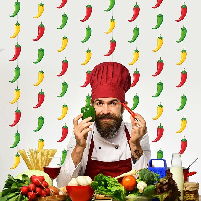 Frienda 8 Pcs Fiesta Cinco De Mayo Decorations Chili Pepper Garlands Fiesta Chili Cook Off Hanging Banners Contest Tasting Competition Decor Mexican Kitchen Cook Off Party Supplies(Colorful,Pepper)