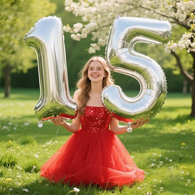 40 Inch Silver 1 Number Balloons Giant number balloons 1 11 12 13 14 15 21st Balloons Silver Birthday Balloons 14th Birthday Anniversary Party Decorations Supplies