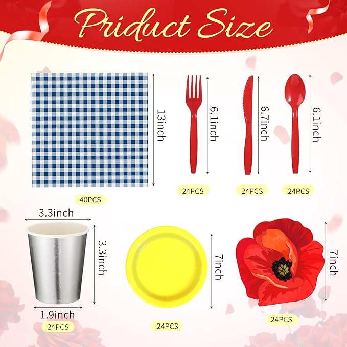 Havawish 194 Pcs Wizard Party Supplies Paper Plate Cup Poppy Flower Placemat Napkin Hard Plastic Red Cutlery Fork Knives Spoon Disposable Tableware for Halloween Princess Witch Party
