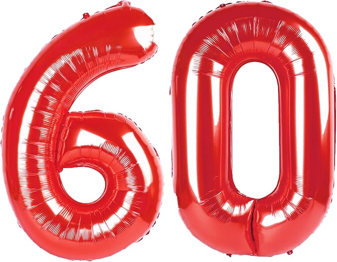 40 Inch Red Number 60 Digital Balloon,Jumbo Mylar Foil Helium Balloon for 60 Balloons for Birthday Party,Wedding Anniversary Party Decorations