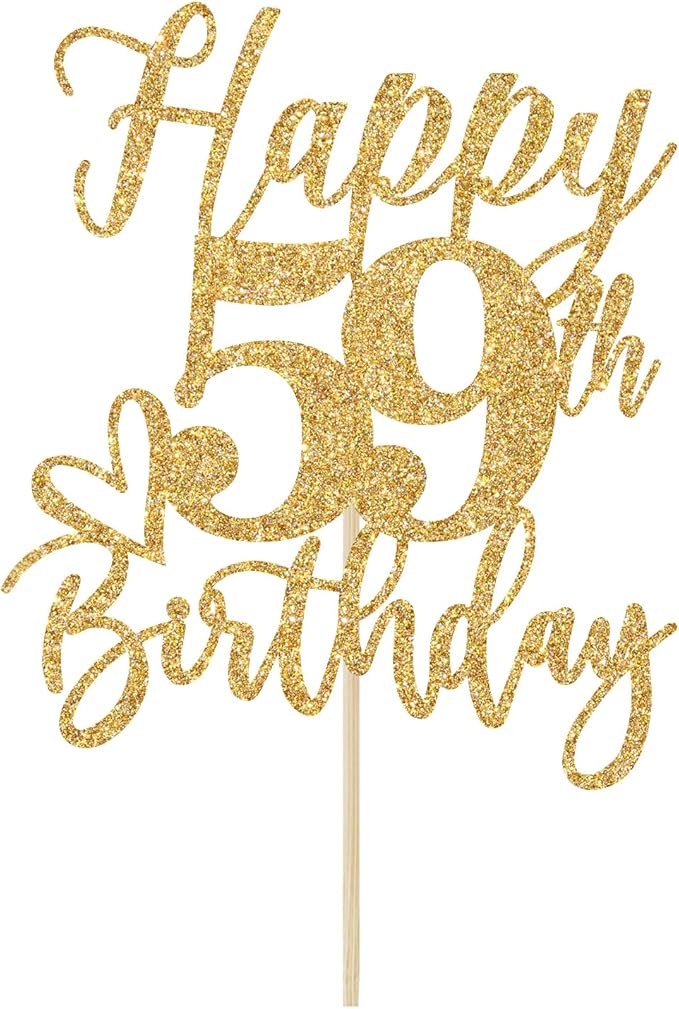 Happy 59th Birthday Cake Topper, 59 Birthday Decorations for Women/Men, Cheers to 59 Years, Hello 59, 59th Funny Happy Birthday Party Decorations Gold Glitter