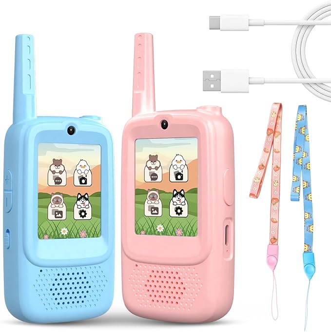 Kids Walkie Talkies for 3-12 Year Old Boys & Girls, 2 Pack Children Two-Way Radios with Video Call, Voice Chat, Camera & Album, Auto Pairing, 1148ft Range for Indoor Outdoor, Camping, Hiking