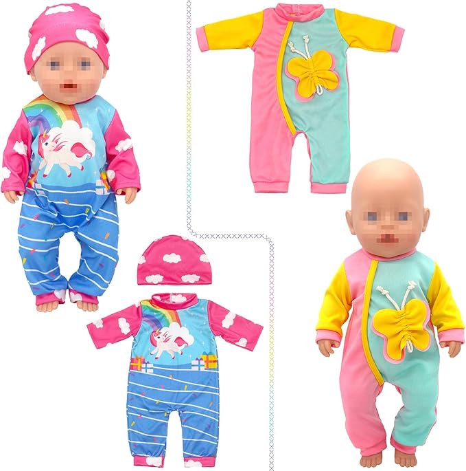 SOTOGO 5 Sets Doll Clothes Outfits Jumpsuits with Hats for 14 to 17 Inch New Born Dolls, American 18 Inch Dolls Clothes and Accessories
