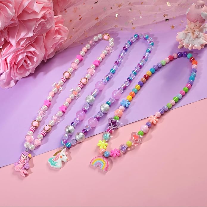 PinkSheep Toddler Jewelry Kids Necklace Choker and Bracelet 3 Pack 9pcs, Little Girls Jewelry In Box, Flower Girl Gift Kids Girls Accessories
