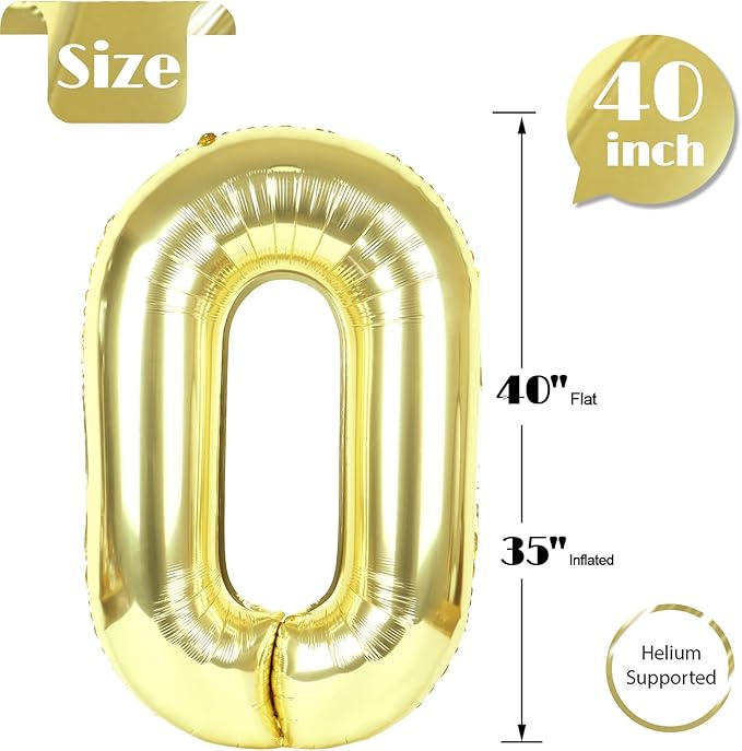 Champagne Gold Number Balloon 40 Inch, Light Gold 0 Number Balloons, 10 20 30 40 50 Numbers Balloon Birthday Decorations, Party Supplies for Women