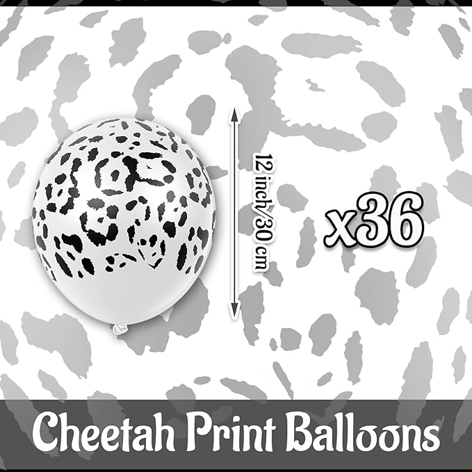 Gejoy 36 Pcs Cheetah Balloons White and Black Leopard Print Balloons 12 Inch Spots Latex Leopard Jungle Animal Decorations for Cheetah Zoo Theme Birthday Party Supplies