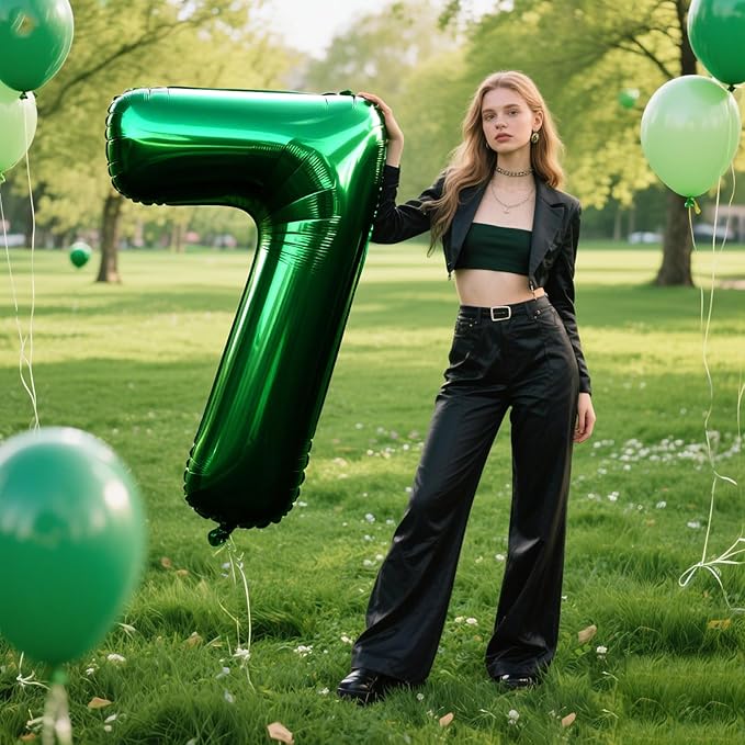 40 Inch Green Large 7 Number Balloons Dark Green, Big Foil Number Balloons, Giant Helium Happy 17th 27th Birthday Party Decorations for Man and Women, Huge Mylar Anniversary Party Supplies