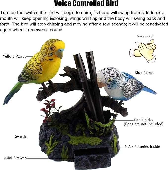 nulala Simulation Parrots Birds Ornament - Voice Controlled Parrots Parakeet Chirping and Wings Flap - Electronic Budgie Pet for Home Garden Decor (513GH)