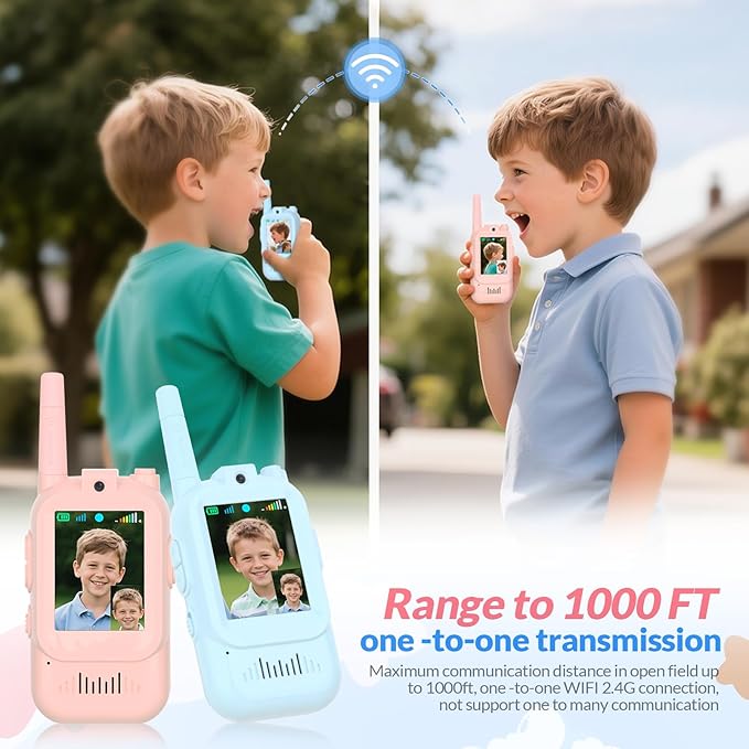 Video Walkie Talkies for Kids – Kids Walkie Talkies 2 Pack with HD Camera & Voice Changer, 1000 Feet Range, Birthday Toys Gifts for Indoor Play, Camping, Hiking, Travel, Boys Girls Age 3+ (Pink/Blue)