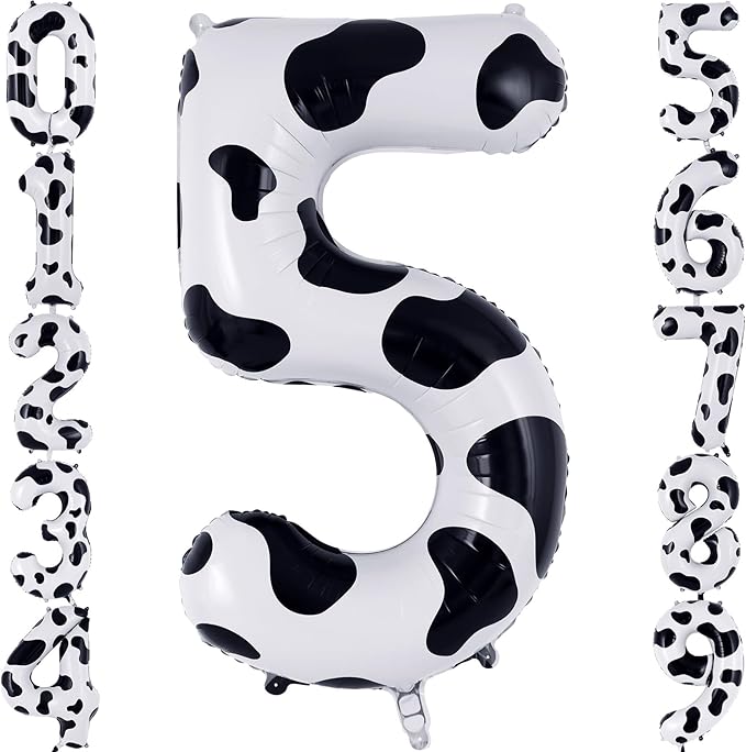 Cow Print Number 5 Balloon, Large 40 Inch Cow Number Birthday Balloons, Foil Mylar Number 5 Balloons for 5 Year Old Birthday Party Decorations Supplies Animal Farm Cowboy Cowgirl Themed Party