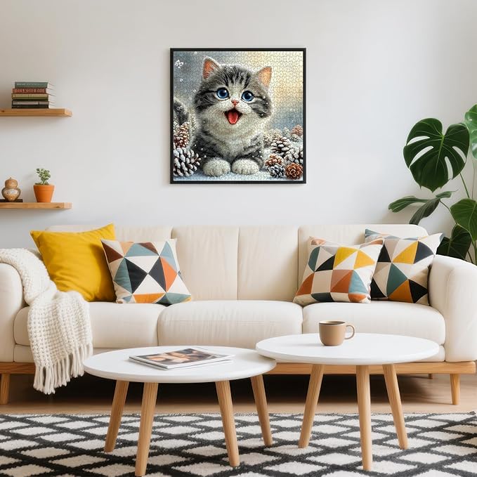 Cute Snowy Cat Puzzles for Adults 1000 Pieces, Winter Snowy Kitten Animal Jigsaw Puzzle with Letters on Back, 20x28 Inch Wall Art, Relaxing Family Game, Easter
