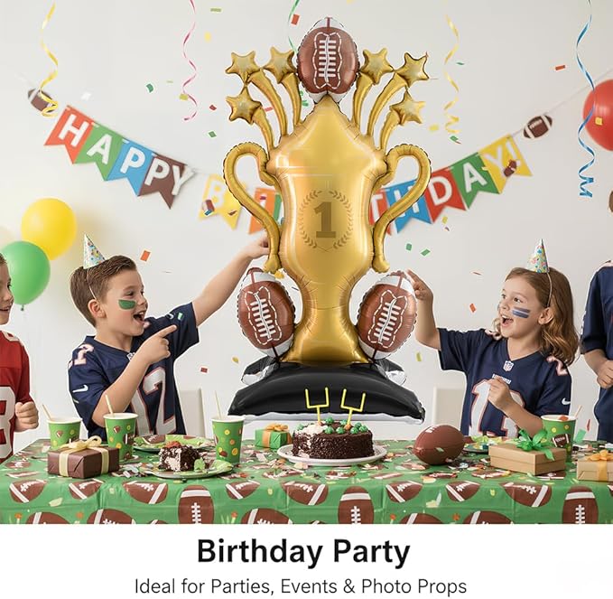 Football Party Decorations, 59 Inch Standing Football Champion Trophy Balloons for Party Supplies, Sports Theme Birthday, Game Day Celebration, Outdoor & Indoor Photo Backdrop