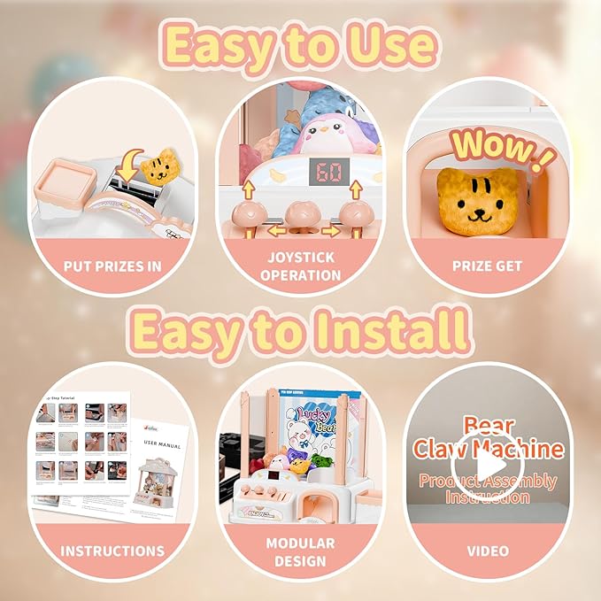 Claw Machine for Kids, Snow Bear Theme Mini Vending Machine for Girls Age 6-8, Candy Grabber Dispenser Toy Machine for Boys, Girl's Birthday Gifts for Age 3+, Fun Toys Perfect for Family, Party