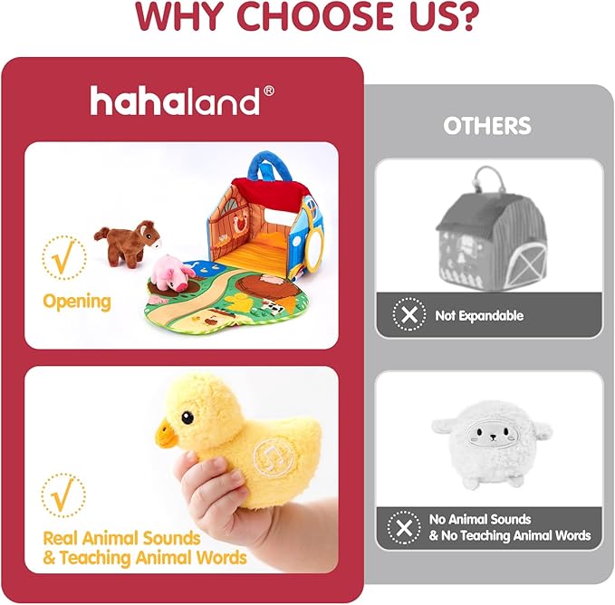 hahaland Baby Toys 6-12 Months - Surprise Barn with Stuffed Farm Animals with Real Sounds - Montessori Toys for 6 Month Old Baby 1 Year Old Boy Girl Gifts Toddlers Sensory Toy Easter Basket Stuffers