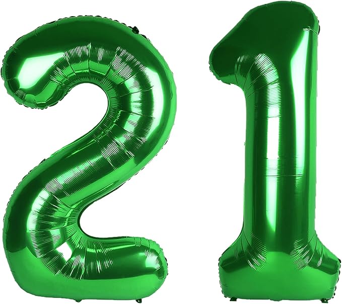 40 Inch Green Number 21 Digital Balloon,Jumbo Mylar Foil Helium Balloon for 21 Balloons for Birthday Party,Wedding Anniversary Party Decorations