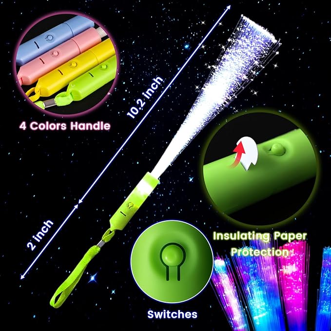 LovesTown 24PCS Glow Sticks Party Supplies, 3 Modes Colorful Flashing Glow in the Dark Toys LED Light Up Sticks Fiber Optic Wand for Kids Easter Party Favors Birthday Wedding