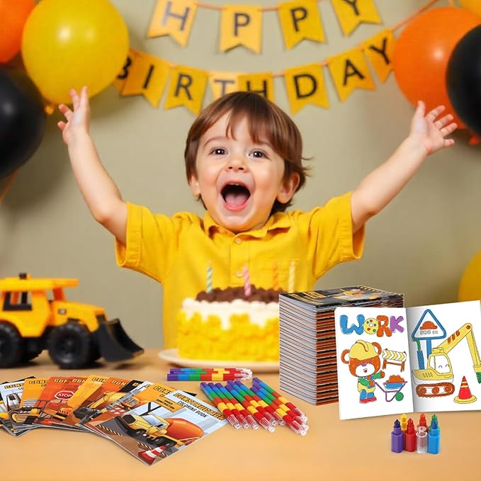 BenLouis 24 Pcs Construction Mini Coloring Books Kids Excavator Theme Party Favors Small Activity Books Bulk for Kids Construction Birthday Goodie Bags Stuffers Return Gifts Classroom Travel