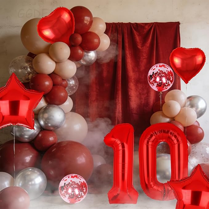 40 Inch 0 Red Number Balloons Mylar Foil Helium Digital Balloons Baby Shower 10th Birthday Party Decor Supplies