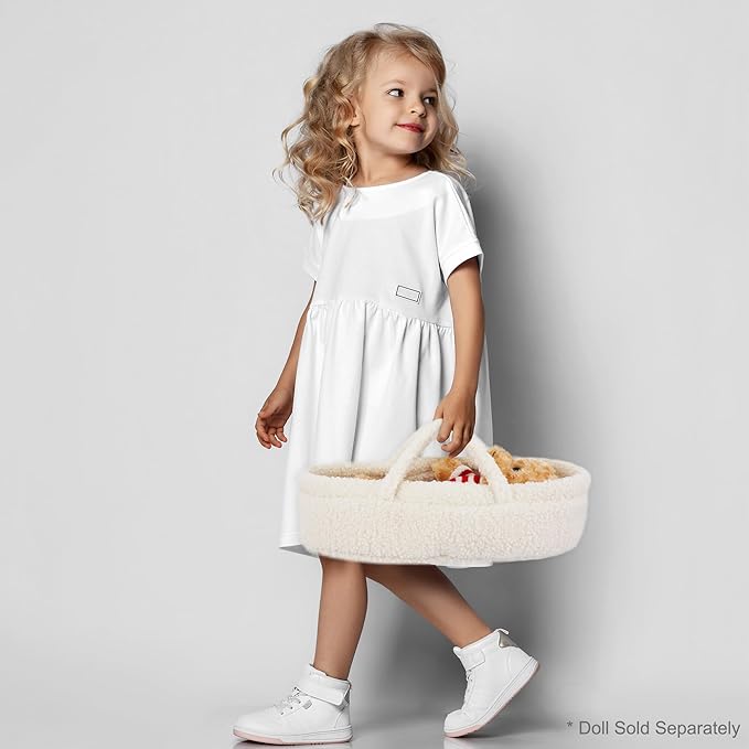 June Garden Cozy Dream Doll Bassinet - Baby Doll Portable Carrier - Fits for American Girl Dolls or Teddy Bears up to 18" - Cream White