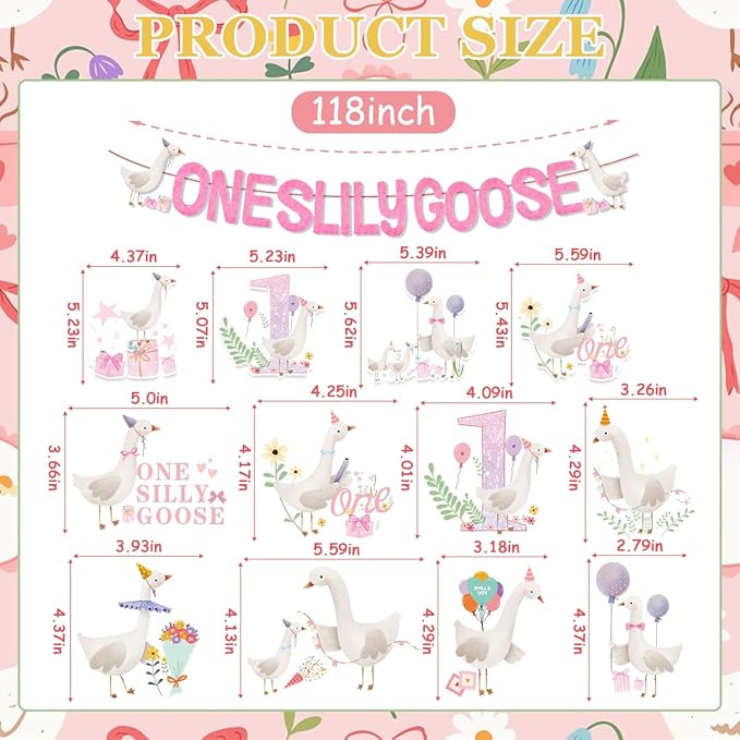 One Silly Goose Birthday Decorations Include One Silly Goose Glitter Banners Hanging Swirls Honeycomb Centerpieces Pink Silly Goose Birthday Baby Shower Theme Party Supplies for Boys Girls