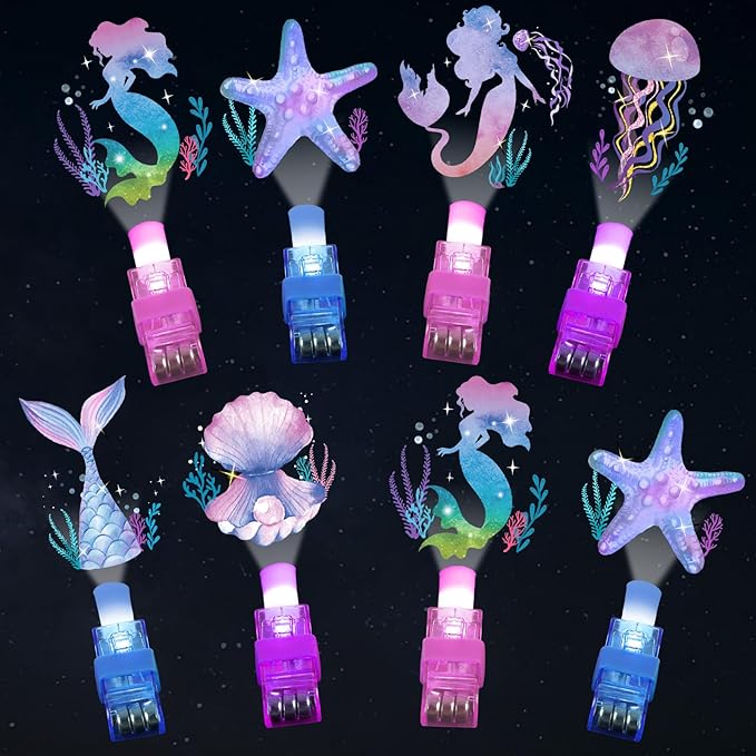 36Pcs Mermaid LED Finger Lights Mermaid Party Favors Glow in the Dark Light Up Finger Lights Ocean Themed Toys Bulk for Under The Sea Birthday Party Goodie Bag Stuffer Birthday Gifts Classroom Prize