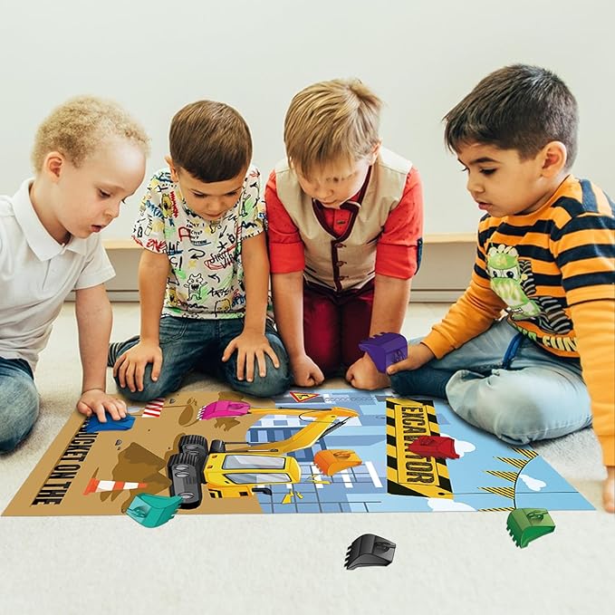 Hxezoc Pin The Bucket on The Excavator Game With 32 Pcs Buckets Large Construction Party Games Poster for Kids Birthday Party Construction Party Supplies