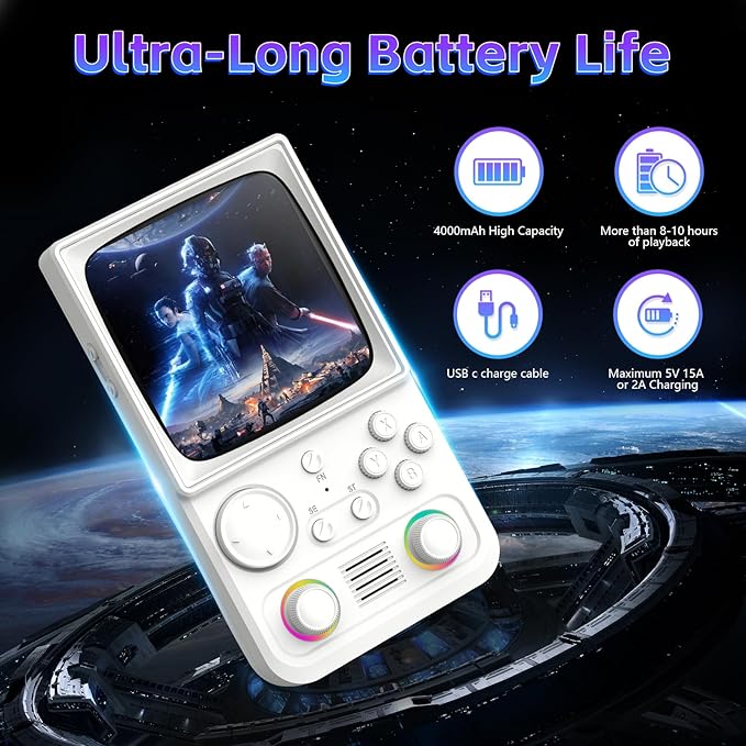 R36TMAX Retro Handheld Game Console, 4.0 Inch IPS HD Screen Retro Gaming Console, Handheld Game Console with 18000+ Classic Games, Supports WiFi Networked Fighting and OTG, Built-in 64G-Pearl White