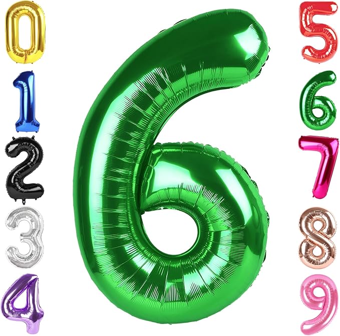 40 Inch Dark Green Number 6 Balloon, Giant 6 Number Balloons for 6th Birthday Decorations, Party Supplies for Baby Boy Girl, Dark Green Party Decor