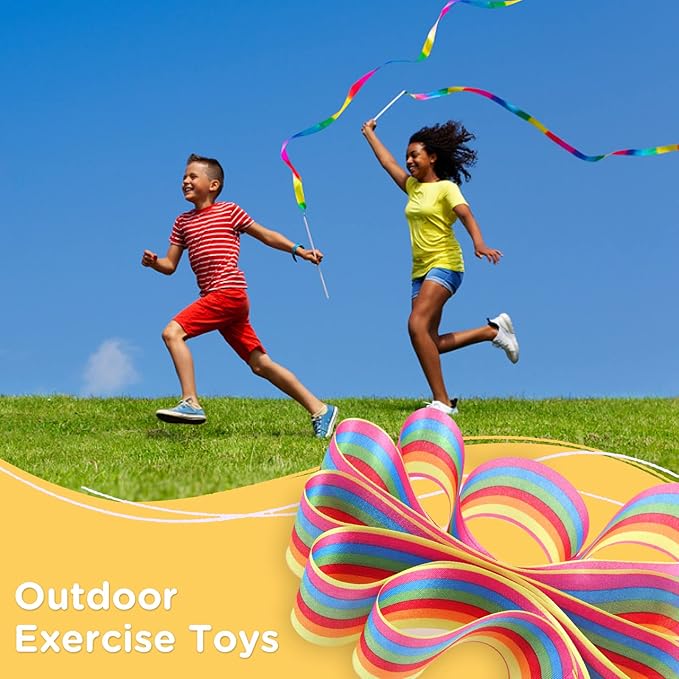 2PCS Rainbow Party Favors - Dance Ribbons for Kids Circus Carnival Rhythmic Gymnastics Birthday Party Decoration Supplies, Ribbon Baton Twirling Sticks Silks Streamers Wands for Girls