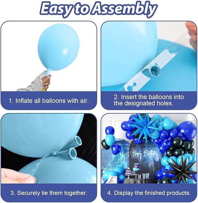 Blue and Black Balloon Arch Kit,Royal Light Blue Metallic Blue Black Balloons with Star Foil Balloon for Kids Boy Blue Birthday Baby Shower Anniversary Graduation Wedding Police Party Decorations