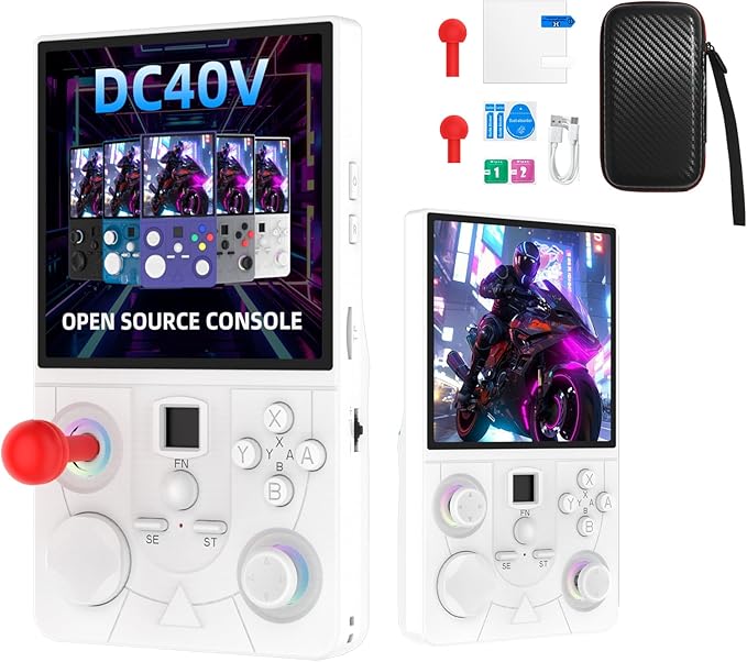 DC40V Retro Handheld Game Console ,4.0 Inch IPS Screen Open Source Retro Video Gaming Console,Preloaded Classic Games with Multiple Emulator,4000mAh Battery with 2*Joysticks (White 64GB)