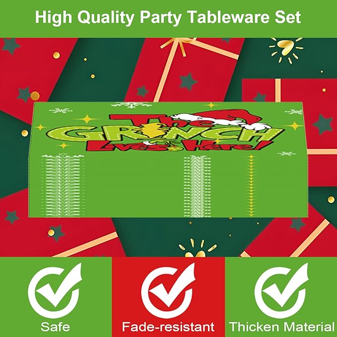 101 PCS Grinchmas Plate Set Christmas Tableware Set for Christmas Party Supplies Birthday Party Decoration