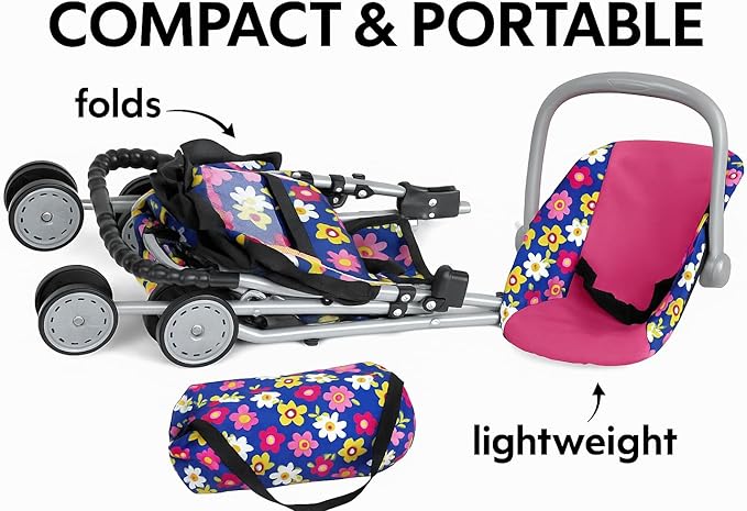 fash n kolor 4 Piece Baby Doll Play Set Flower Design Includes - Foldable Pack N Play, Baby Doll Stroller, Baby Doll High Chair, Infant Seat, Fits Up to 18'' Doll 4 Piece Doll Accessories Set