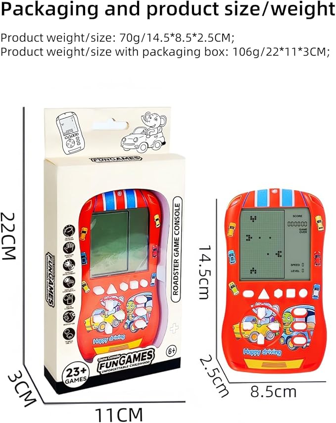 Sports Car Appearance Block Game Console Big Screen Built-in 23 Brick Games 824 Modes Adjustable Speed/Difficulty 70s/80s/90s Handheld Game Decice Kids/Teens/Birthdays (Purple)