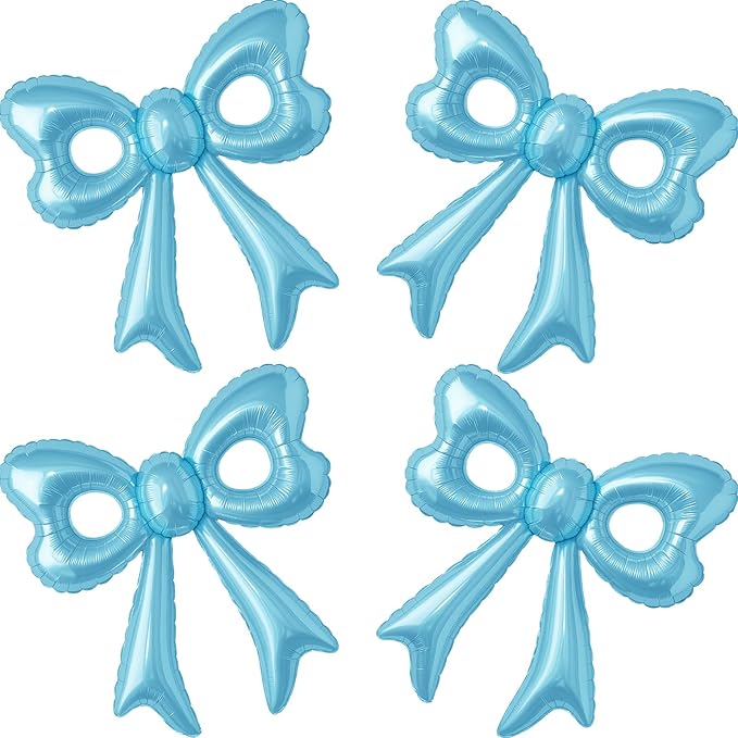 4 Pcs Blue Bow Balloons, 31”Huge Bow Aluminum Foil Balloons for Birthday, Baby Shower, Wedding, Bridal, Engagement, Bachelorette, Princess, Coquette Party Decorations Supplies