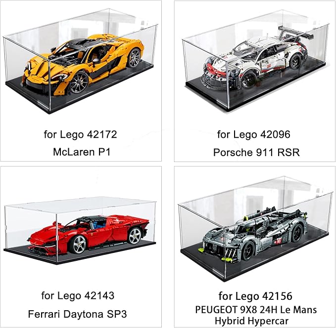 Thickened 3MM Clear Acrylic Display Case for LEGO McLaren P1 42172 1/8 Scale Model Car for Ferrari SP3 42143 42156 42096 42115 42083 Collectibles Transparent Box Large, Black Inside 23.6X11.8X7.9in