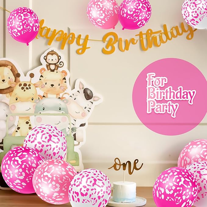 Gejoy 36 Pcs Cheetah Balloons White and Rose Pink Leopard Print Balloons 12 Inch Spots Latex Leopard Jungle Animal Decorations for Cheetah Zoo Theme Birthday Party Supplies