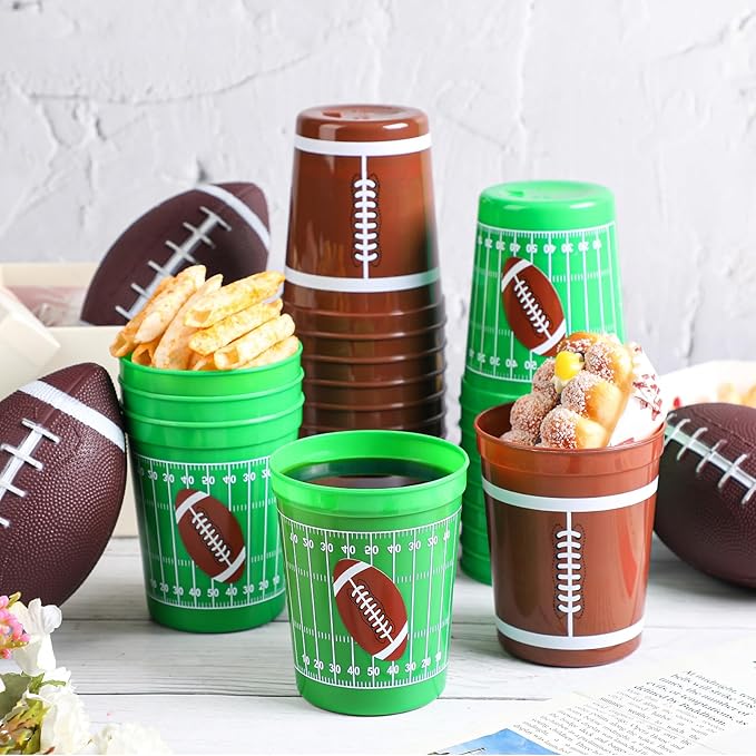 Norme 24 Pcs Football Cups Bulk Plastic 16 oz Reusable Cups Football Themed Birthday Party Supplies Decoration Party Sports Drinking Trumbers for Birthday Senior Night Dinnerware Team Event