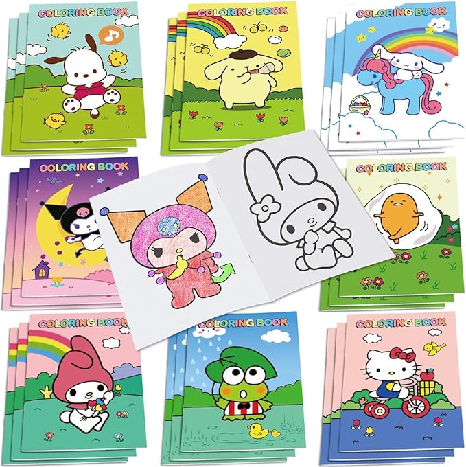Kitty Birthday Party Supplies, 24Pcs Kitty Coloring Books for Kawaii Birthday Party Favors Gifts, Goodie Bag Stuffers, Classroom Rewards, 8 Styles
