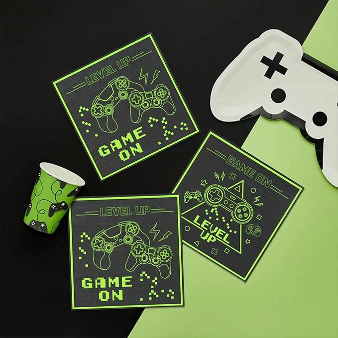 100Pcs Game On Napkins, Disposable Level Up Napkins, Gaming Paper Party Napkins, Game Party Napkins for for Boys Game On Birthday Party Supplies, 13 x 13 Inches
