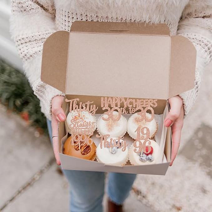 30PCS 30th Birthday Cupcake Toppers Glitter Thirty Happy 30 Straight Outta 1996 Cupcake Picks for Cheers to 30 Years 30th Birthday Wedding Anniversary Party Decoration Supplies Rose Gold