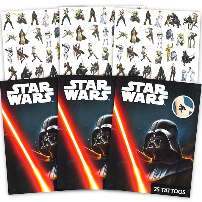Star Wars Tattoos Party Favors Bundle for Kids - 75 Perforated Individual Temporary Tattoos for Parties, Celebrations, and More | Star Wars Party Supplies for Boys, Girls