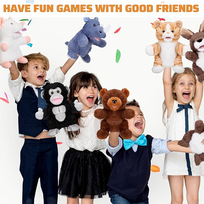 Liliful 6 Pieces Animal Hand Puppets Kids Hand Puppets with Working Mouth Animal Toddler Plush Toy for Show Theater Birthday Easter Basket Stuffers